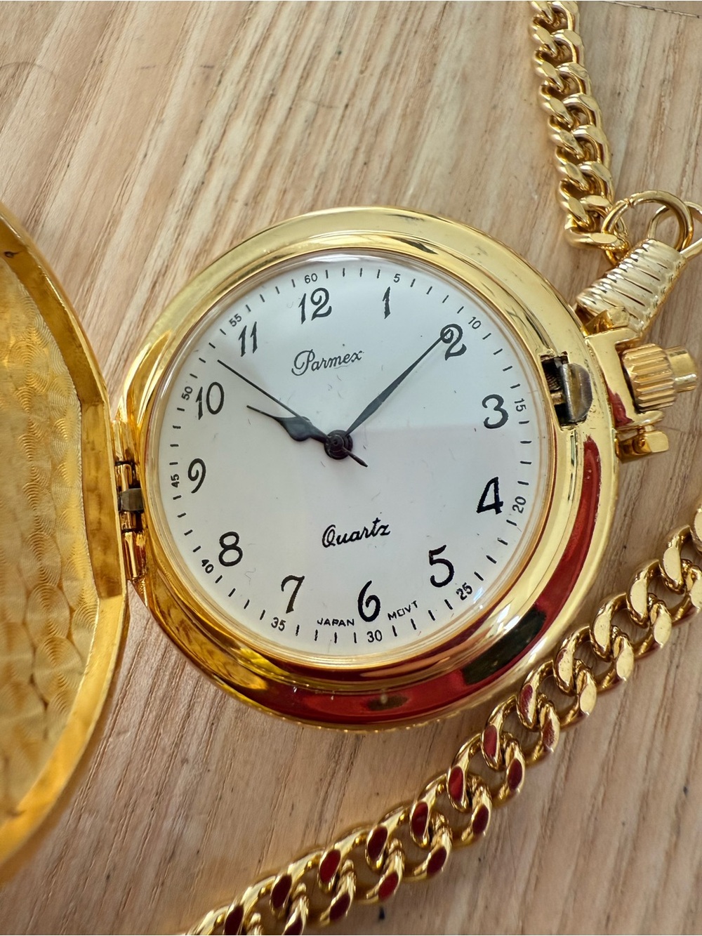 Parmex gold tone mens pocket watch NEW BATTERY